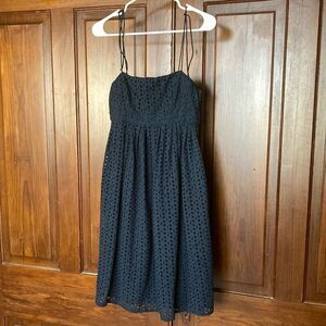 Gap Navy Blue Spaghetti Strap Ties 100% Cotton Eyelet Mini Dress Sz 6 EUC